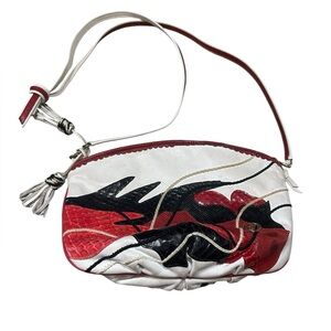 Carlo Fiori Vintage Leather cream, Black and Red Crossbody Shoulder Purse